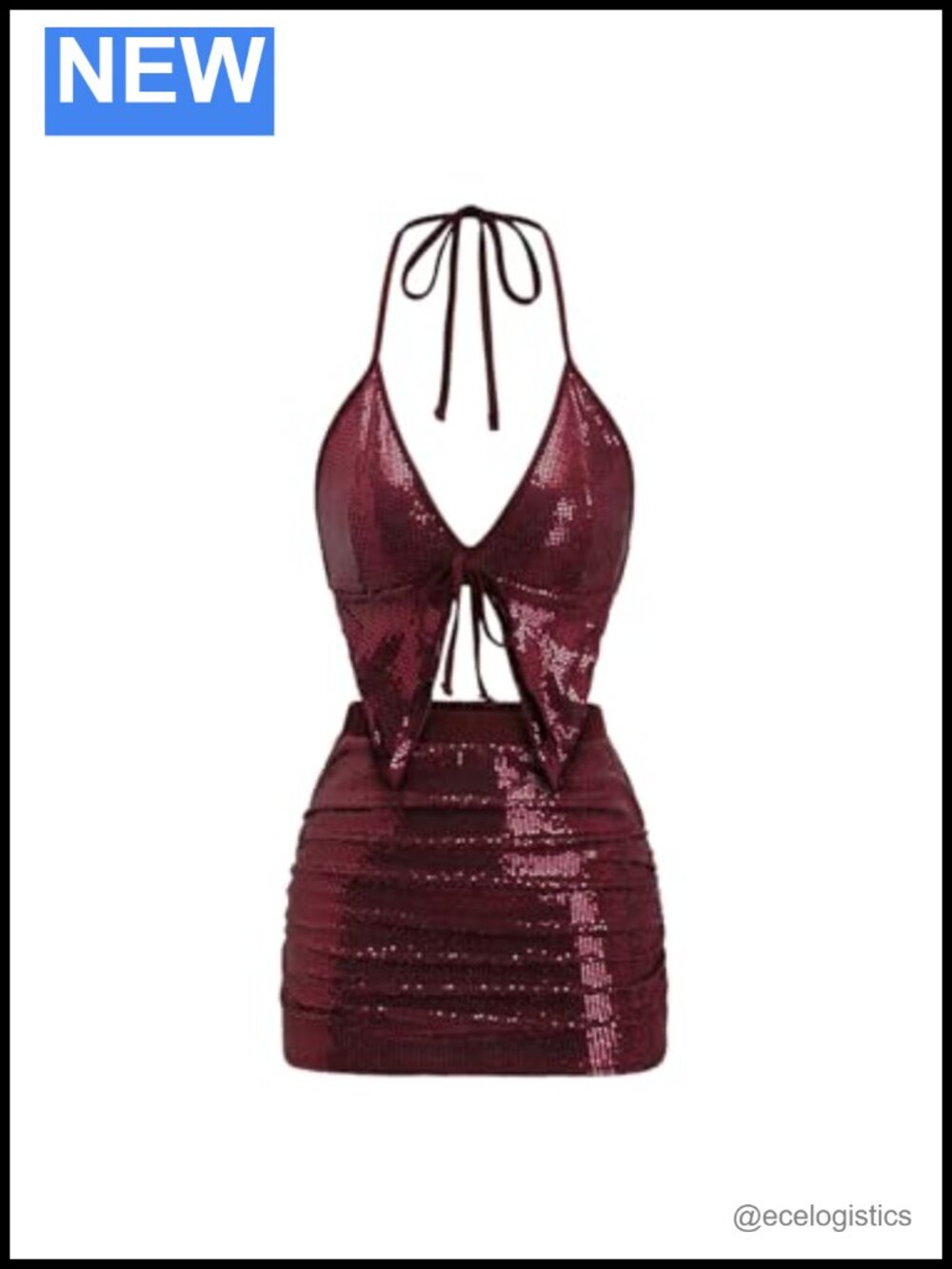 Y2K 2 Piece Halter Crop Top and Bodycon Skirt Set for Night Out